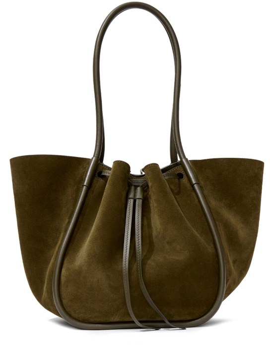 Proenza Schouler: Large Ruched soft suede tote bag - Olive Green - women_0 | Luisa Via Roma