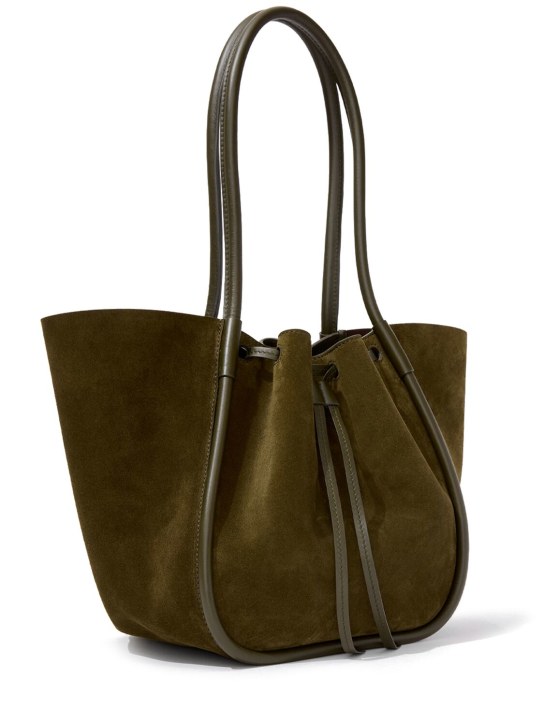 Proenza Schouler: Large Ruched soft suede tote bag - Olive Green - women_1 | Luisa Via Roma