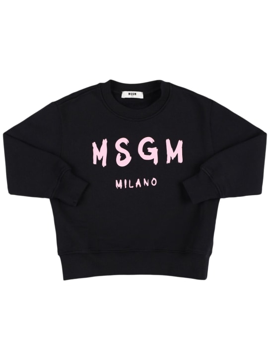 MSGM: Felpa in cotone con logo - Nero/Rosa - kids-girls_0 | Luisa Via Roma