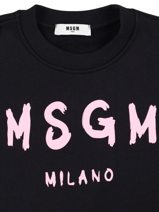 MSGM: Felpa in cotone con logo - Nero/Rosa - kids-girls_1 | Luisa Via Roma