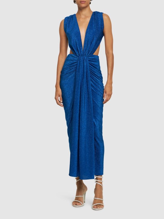 Baobab: Nia lurex deep v-neck maxi dress - Blue - women_1 | Luisa Via Roma