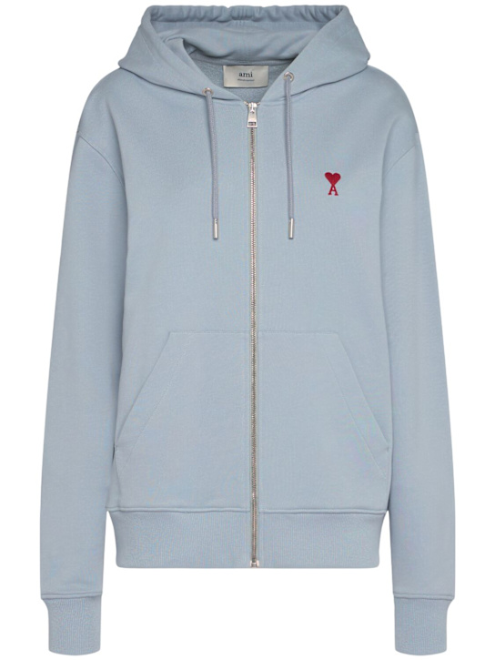 AMI Paris: Adc stretch cotton zip hoodie - Clay Blue - women_0 | Luisa Via Roma