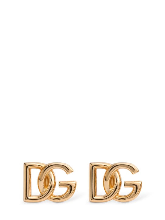 Dolce&Gabbana: DG logo stud earrings - Gold - women_0 | Luisa Via Roma