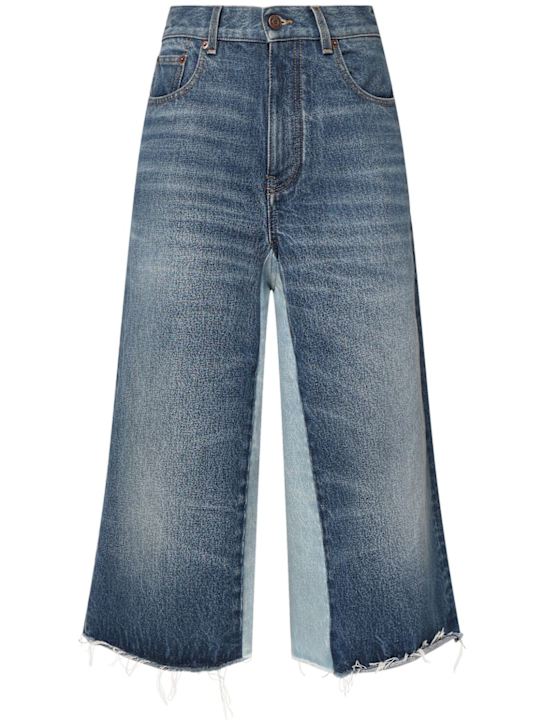 Chloé: Two-tone denim Bermuda shorts - Blue - women_0 | Luisa Via Roma
