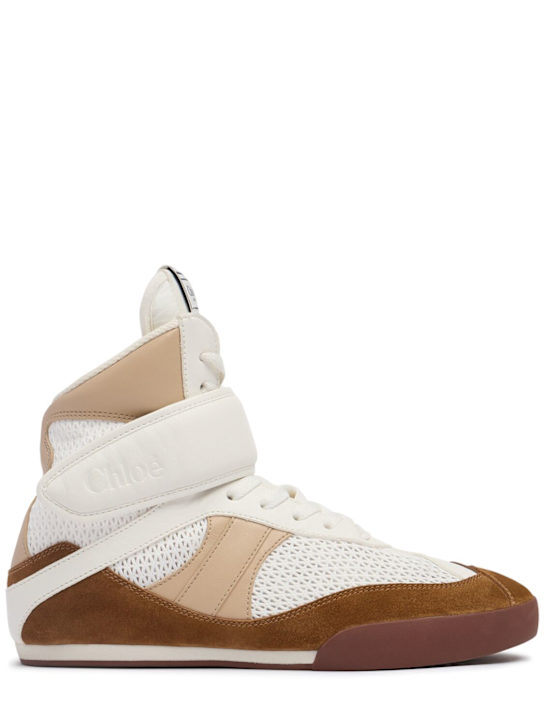 Chloé: Kick lace-up leather high top sneakers - Brown/White - women_0 | Luisa Via Roma