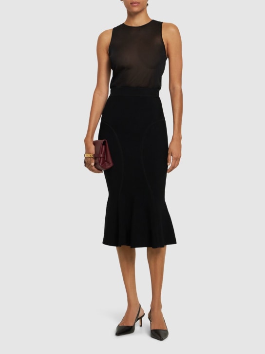 Nina Ricci: Midirock aus Viskosestrick - Schwarz - women_1 | Luisa Via Roma