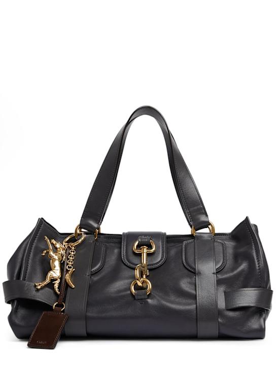 Chloé: Medium Kerala 25 leather shoulder bag - Black/Navy - women_0 | Luisa Via Roma
