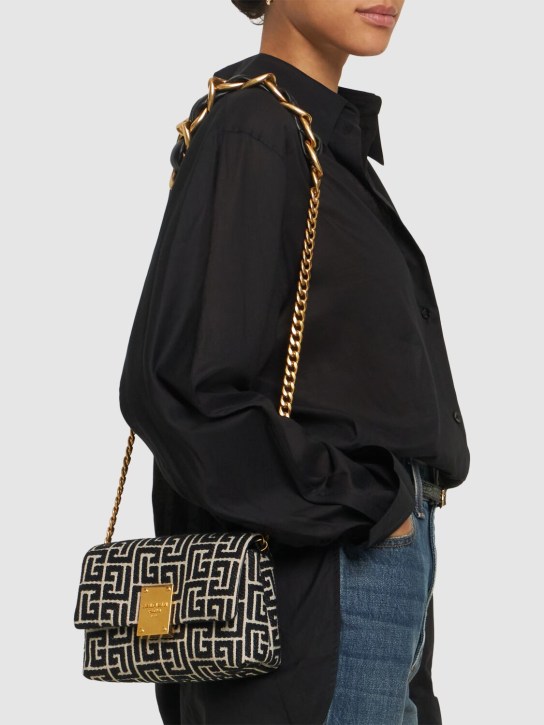 Balmain: MINI TASCHE AUS JACQUARD "1945" - Ivoire/Noir - women_1 | Luisa Via Roma