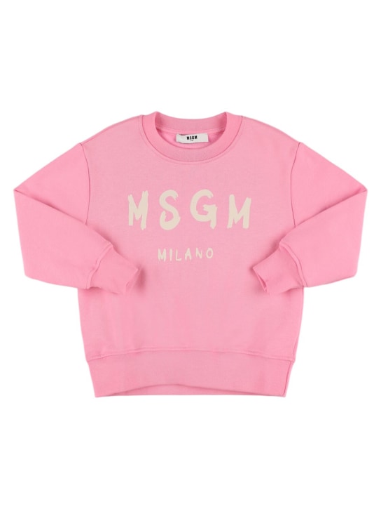 MSGM: Logo printed cotton sweatshirt - Pink - kids-girls_0 | Luisa Via Roma