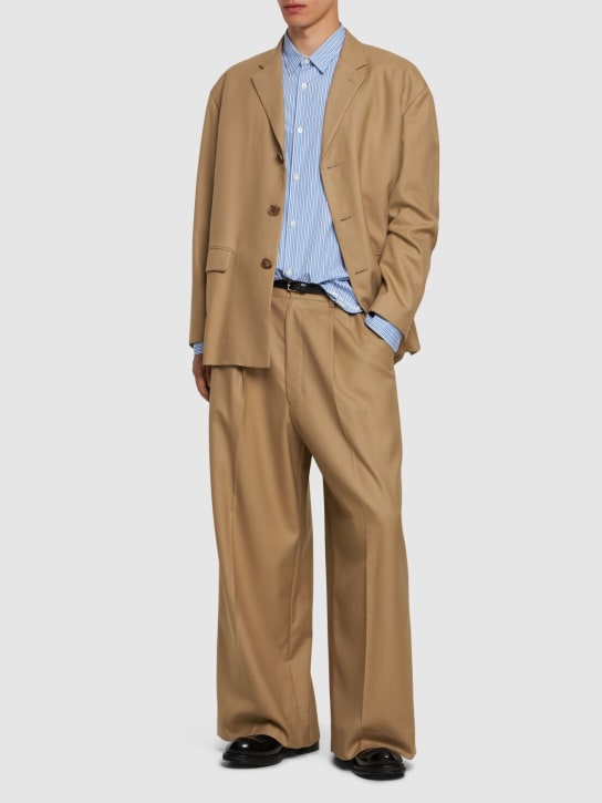 Comme des Garçons Homme: Wool wide leg pants - Beige - men_1 | Luisa Via Roma