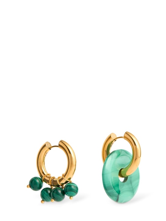 Timeless Pearly: Beads & disc mismatched earrings - Green/Gold - women_0 | Luisa Via Roma