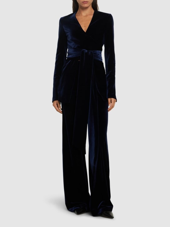 Galvan: Winter Sun velvet wrap jacket - Dark Blue - women_1 | Luisa Via Roma