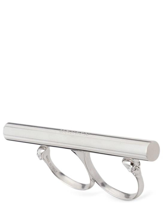 Alexander McQueen: Bague en laiton Cross Bar - Argent - women_0 | Luisa Via Roma