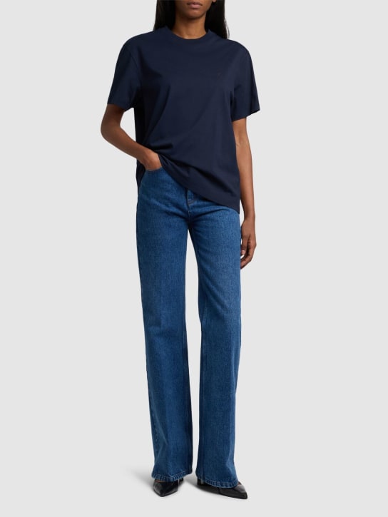 AMI Paris: T-shirt Adc in jersey di cotone con logo - Blu Notte - women_1 | Luisa Via Roma