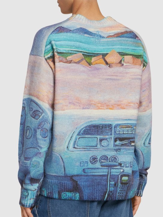 JW Anderson: Printed wool blend knit sweater - Cornflower Blue - men_2 | Luisa Via Roma