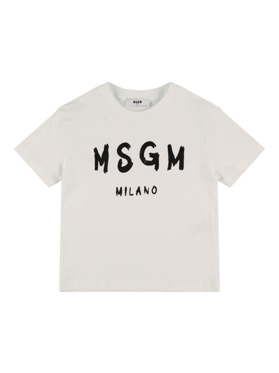 MSGM: T-shirt in jersey di cotone stampato - Bianco - kids-girls_0 | Luisa Via Roma