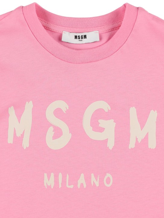 MSGM: Logo printed cotton jersey t-shirt - Pink - kids-girls_1 | Luisa Via Roma