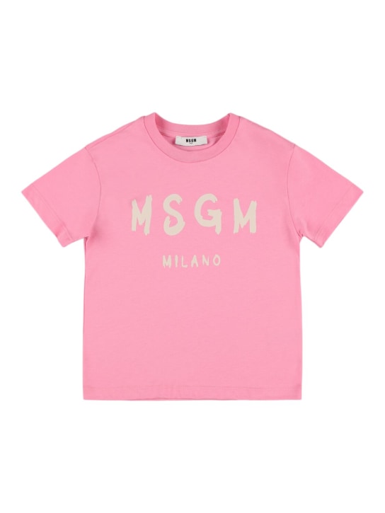 MSGM: Logo printed cotton jersey t-shirt - Pink - kids-girls_0 | Luisa Via Roma