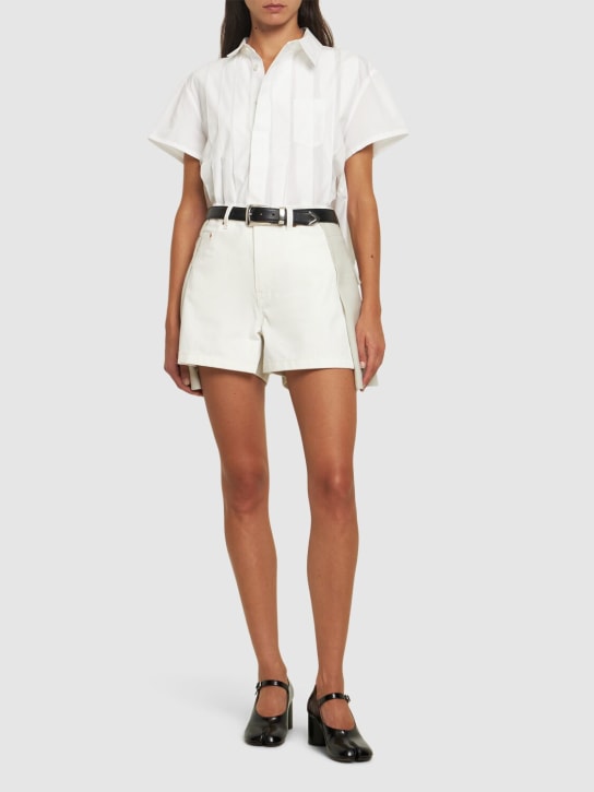 Sacai: Denim & wool melton shorts - Ecru - women_1 | Luisa Via Roma