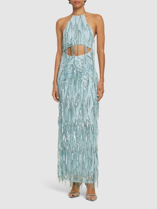 Rotate: Embellished halter neck maxi dress - Light Blue - women_1 | Luisa Via Roma