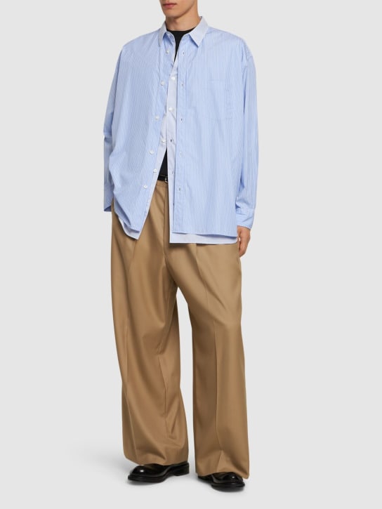 Comme des Garçons Homme: Double cotton striped shirt - Blue - men_1 | Luisa Via Roma