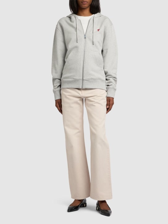 AMI Paris: Ami de Coeur cotton zip hoodie - Heather Ash - women_1 | Luisa Via Roma