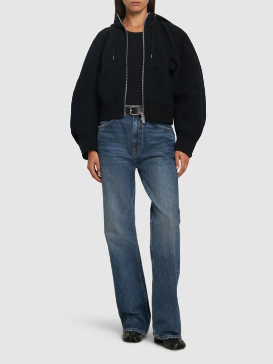 Sacai: Sponge jersey hoodie - Black - women_1 | Luisa Via Roma