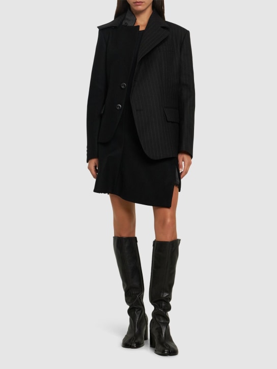 Sacai: 不对称麦尔登羊毛迷你短裙 - 黑色 - women_1 | Luisa Via Roma