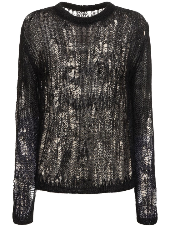 Rick Owens: Biker Level open knit wool blend sweater - Black - women_0 | Luisa Via Roma