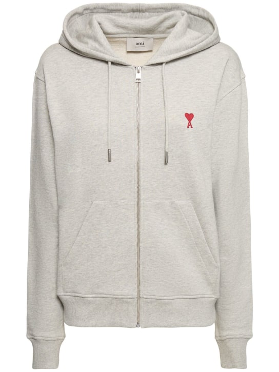 AMI Paris: Ami de Coeur cotton zip hoodie - Heather Ash - women_0 | Luisa Via Roma