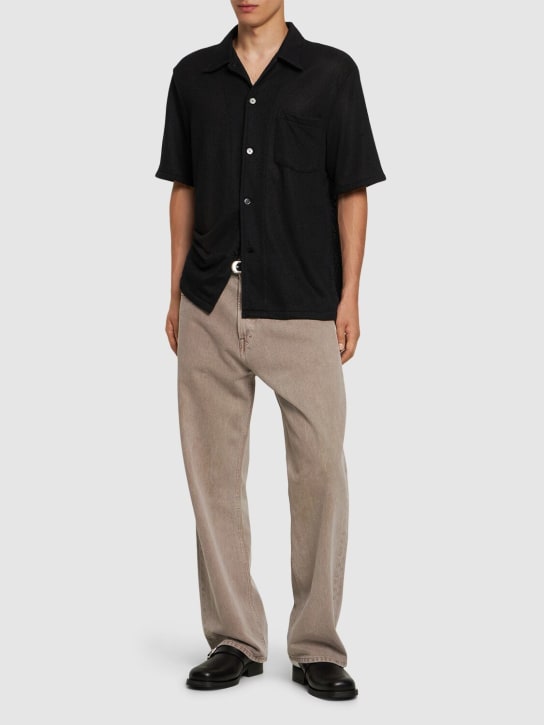 Our Legacy: Boxy bouclé short sleeve shirt - Black - men_1 | Luisa Via Roma