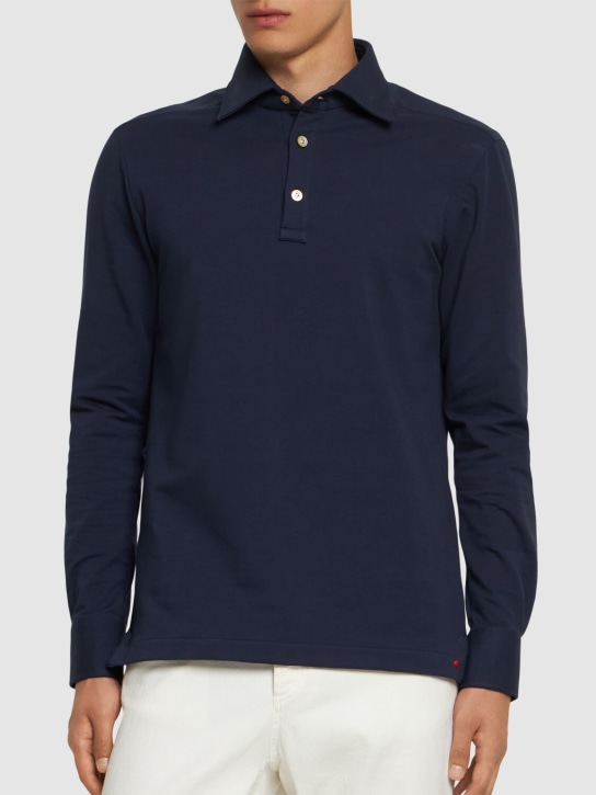 Kiton: Positano混棉POLO衫 - 蓝色 - men_2 | Luisa Via Roma