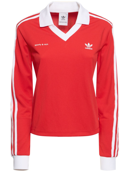 adidas Originals: Sporty & Rich long sleeve polo - Red/White - women_0 | Luisa Via Roma