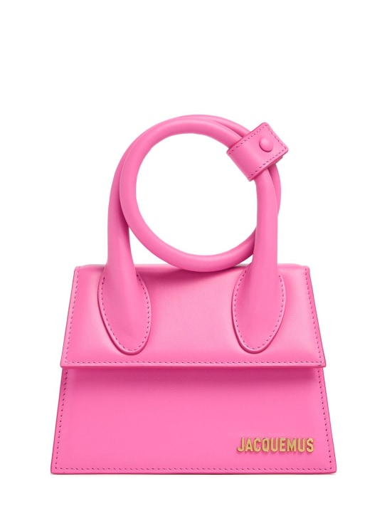 Jacquemus: Le Chiquito Noeud smooth leather bag - Neon Pink - women_0 | Luisa Via Roma