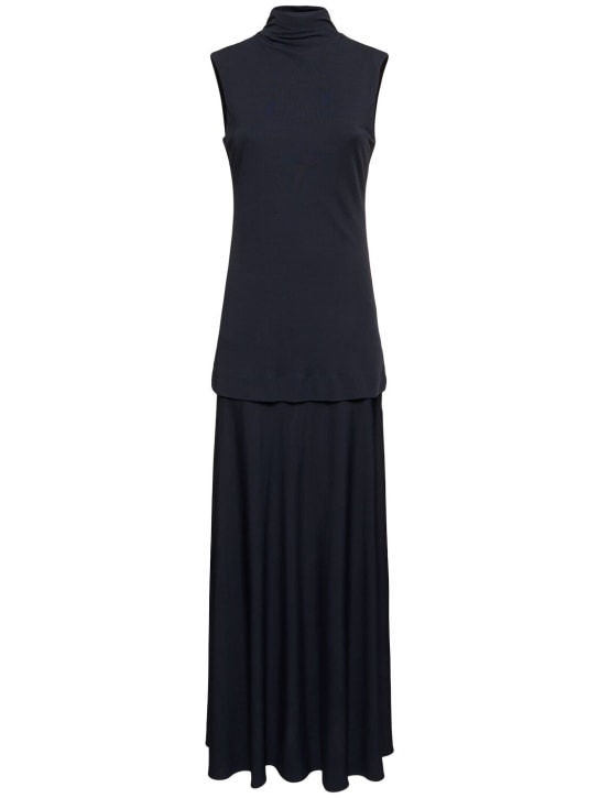 Jil Sander: Fluid viscose crepe long dress - Navy - women_0 | Luisa Via Roma