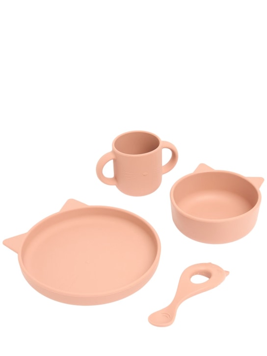 Liewood: Kitty Vivi silicone tableware set - Pink - kids-girls_0 | Luisa Via Roma