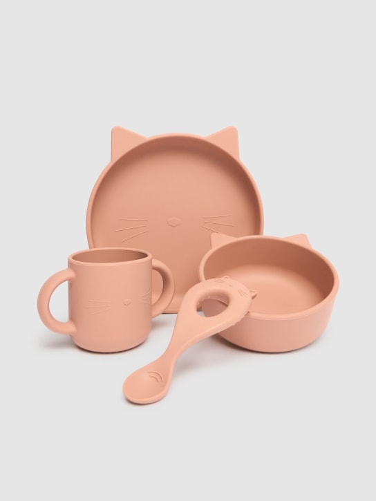 Liewood: Set di stoviglie in silicone Vivi Kitty - Rosa - kids-girls_1 | Luisa Via Roma