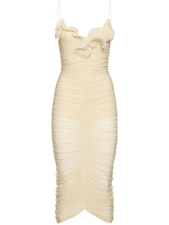 Magda Butrym: Draped viscose jersey midi dress w/roses - Ivory - women_0 | Luisa Via Roma