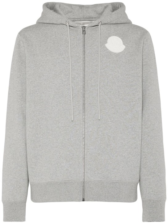 Moncler: Logo patch cotton zip-up hoodie - men_0 | Luisa Via Roma