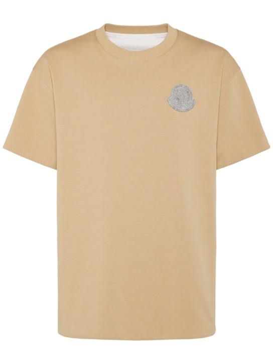 Moncler: Logo cotton jersey t-shirt - Beige - men_0 | Luisa Via Roma