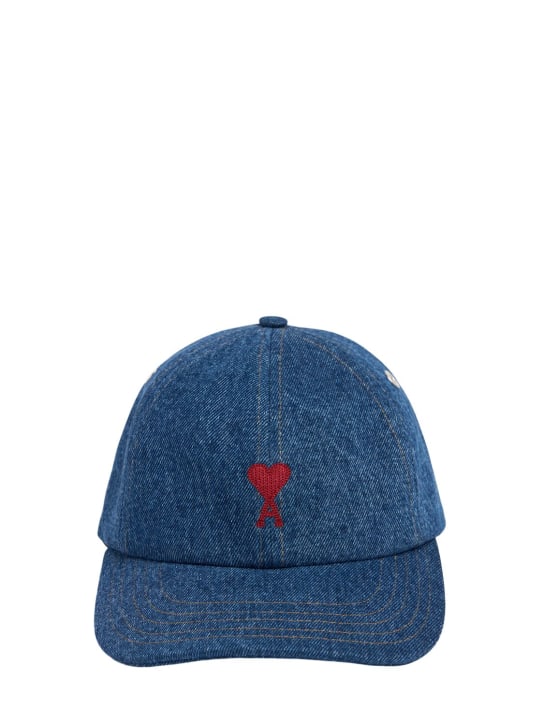 AMI Paris: Gorra de baseball de denim - Used Blue/480 - men_0 | Luisa Via Roma