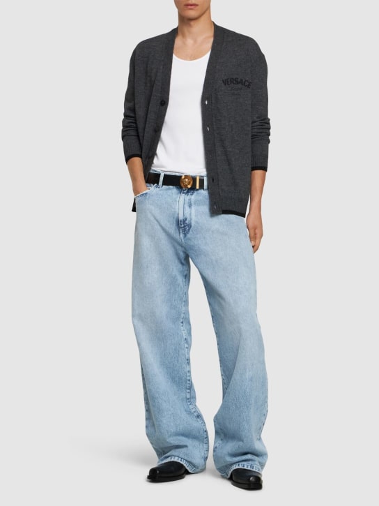 Versace: Stonewashed denim wide jeans - men_1 | Luisa Via Roma