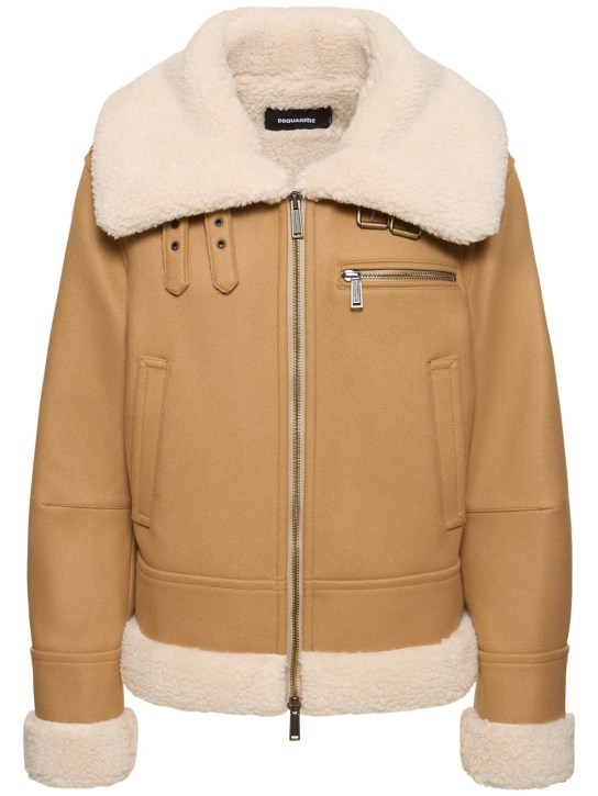 Dsquared2: Easy shearling aviator jacket - Camel - women_0 | Luisa Via Roma