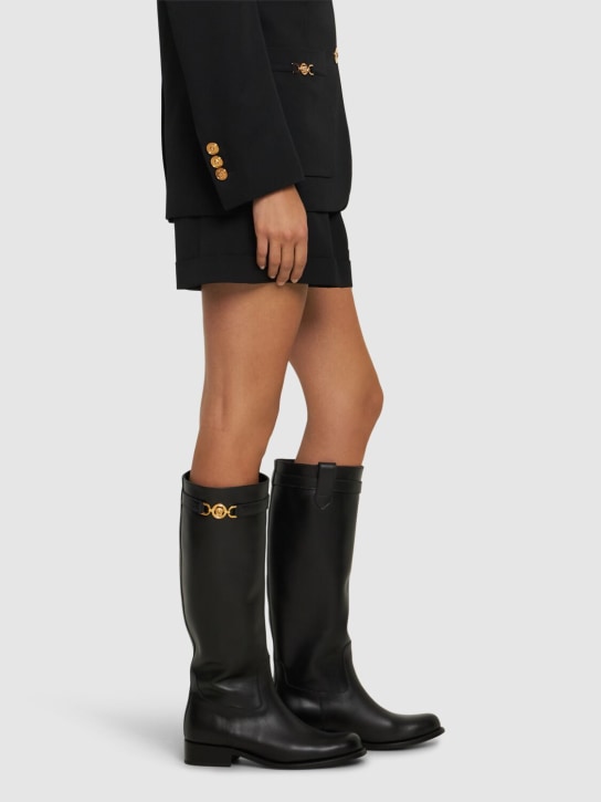 Versace: 25mm Leather tall boots - Black - women_1 | Luisa Via Roma