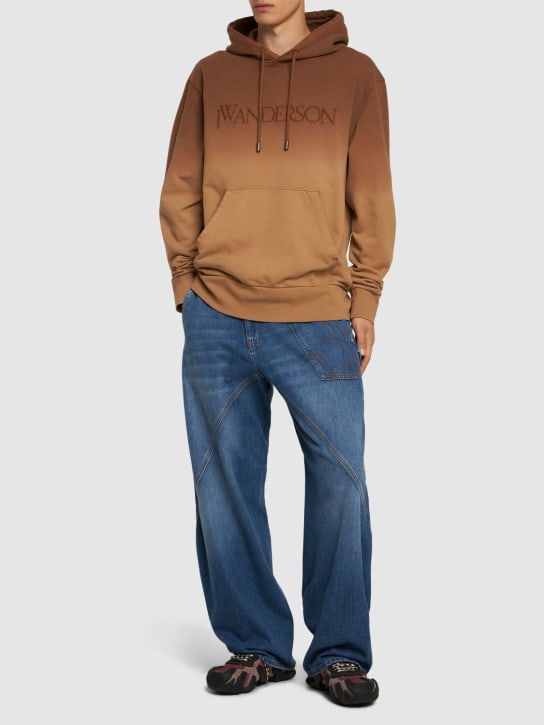 JW Anderson: Logo embroidery cotton gradient hoodie - Tobacco - men_1 | Luisa Via Roma