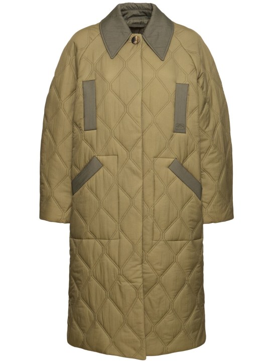 GANNI: Quilted raglan midi coat - Green - women_0 | Luisa Via Roma