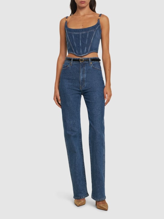 Versace: Crop top en denim délavé - Bleu - women_1 | Luisa Via Roma