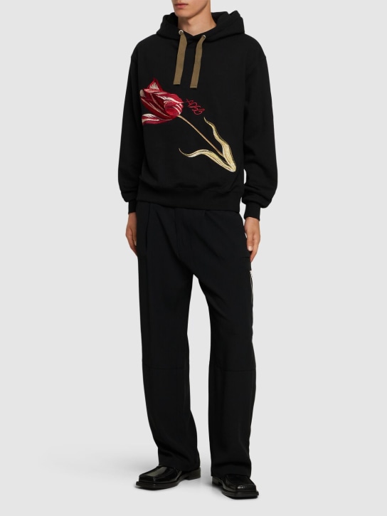 Andersson Bell: Essential flower hooded sweatshirt - Black - men_1 | Luisa Via Roma