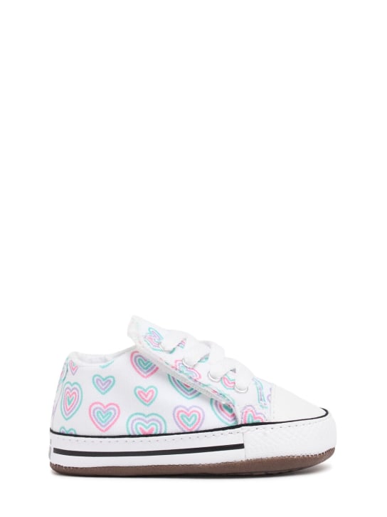 Converse: Cotton canvas pre-walker sneakers - White/Multi - kids-girls_0 | Luisa Via Roma