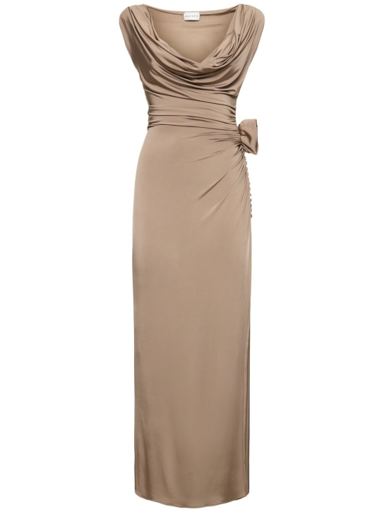 Magda Butrym: Draped viscose jersey midi dress w/rose - Dark Beige - women_0 | Luisa Via Roma